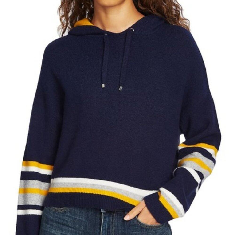 Court & Rowe Pullover Hoodie Sweatshirt Long Sleeves Stripe Navy Crush Small